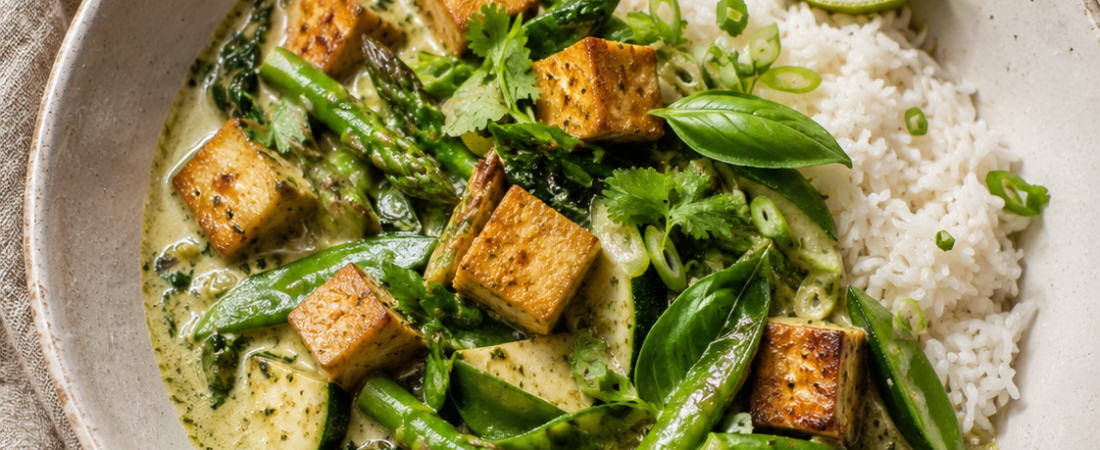 Coconut Green Curry with Tofu & Spring Vegetables