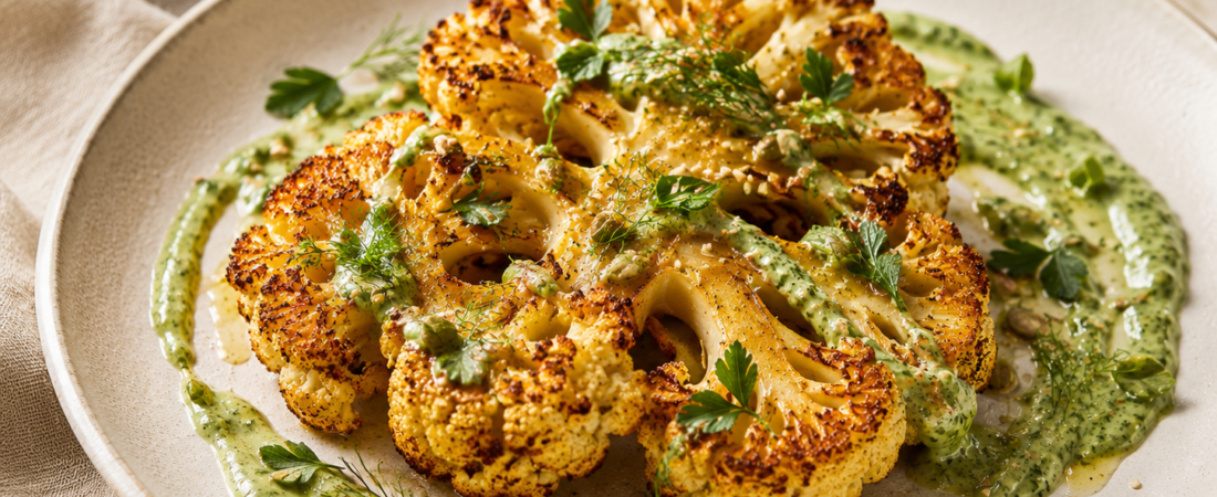 Crispy Cauliflower Steaks with Green Herb Tahini