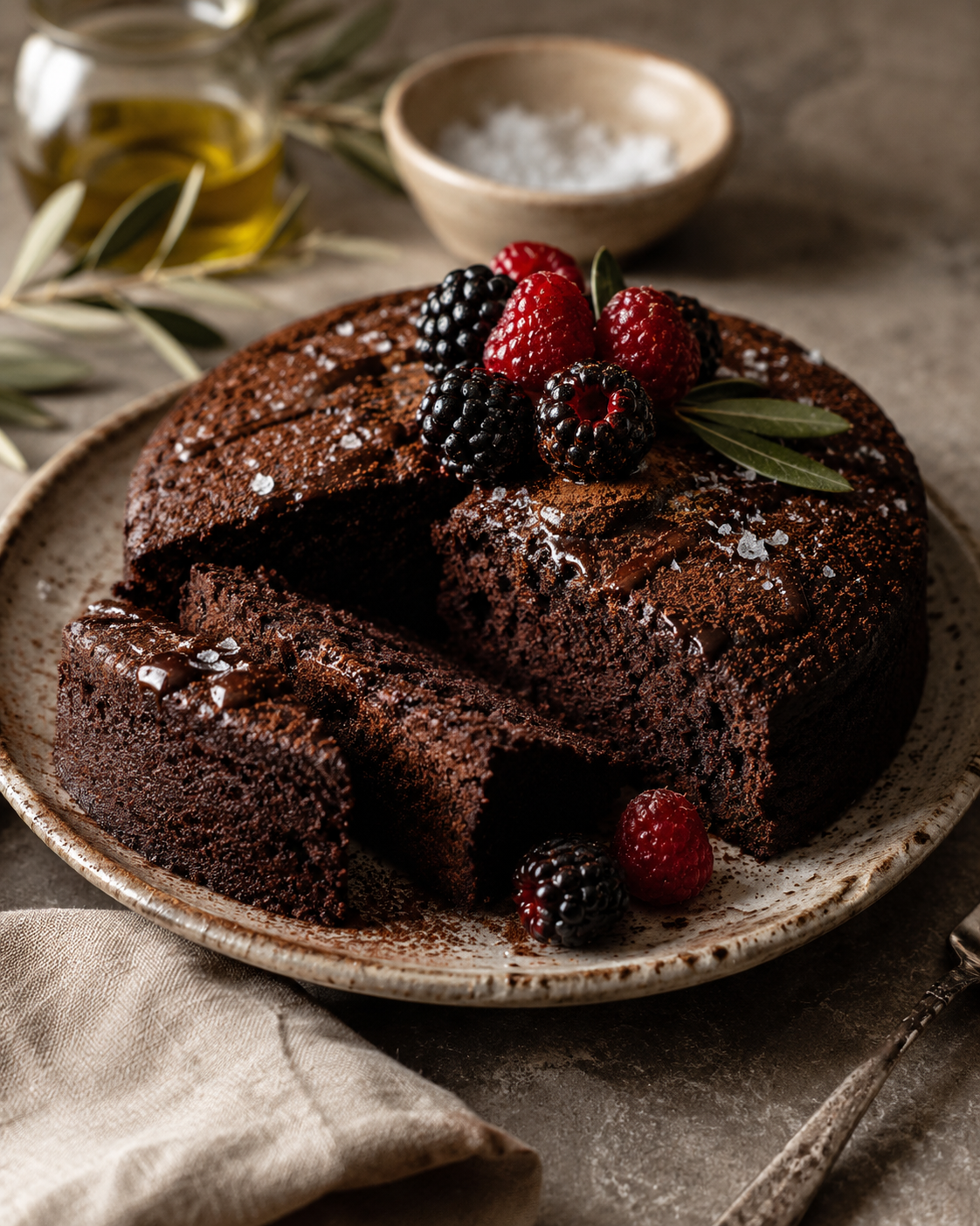 Dark Chocolate Olive Oil Cake with Sea Salt