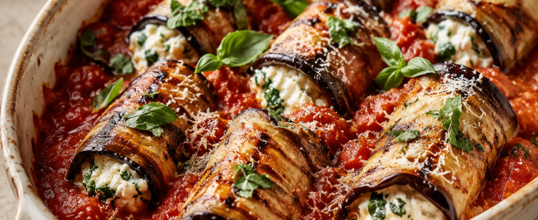 Eggplant Involtini (Rollatini) with Herbed Ricotta & Tomato Basil Sauce
