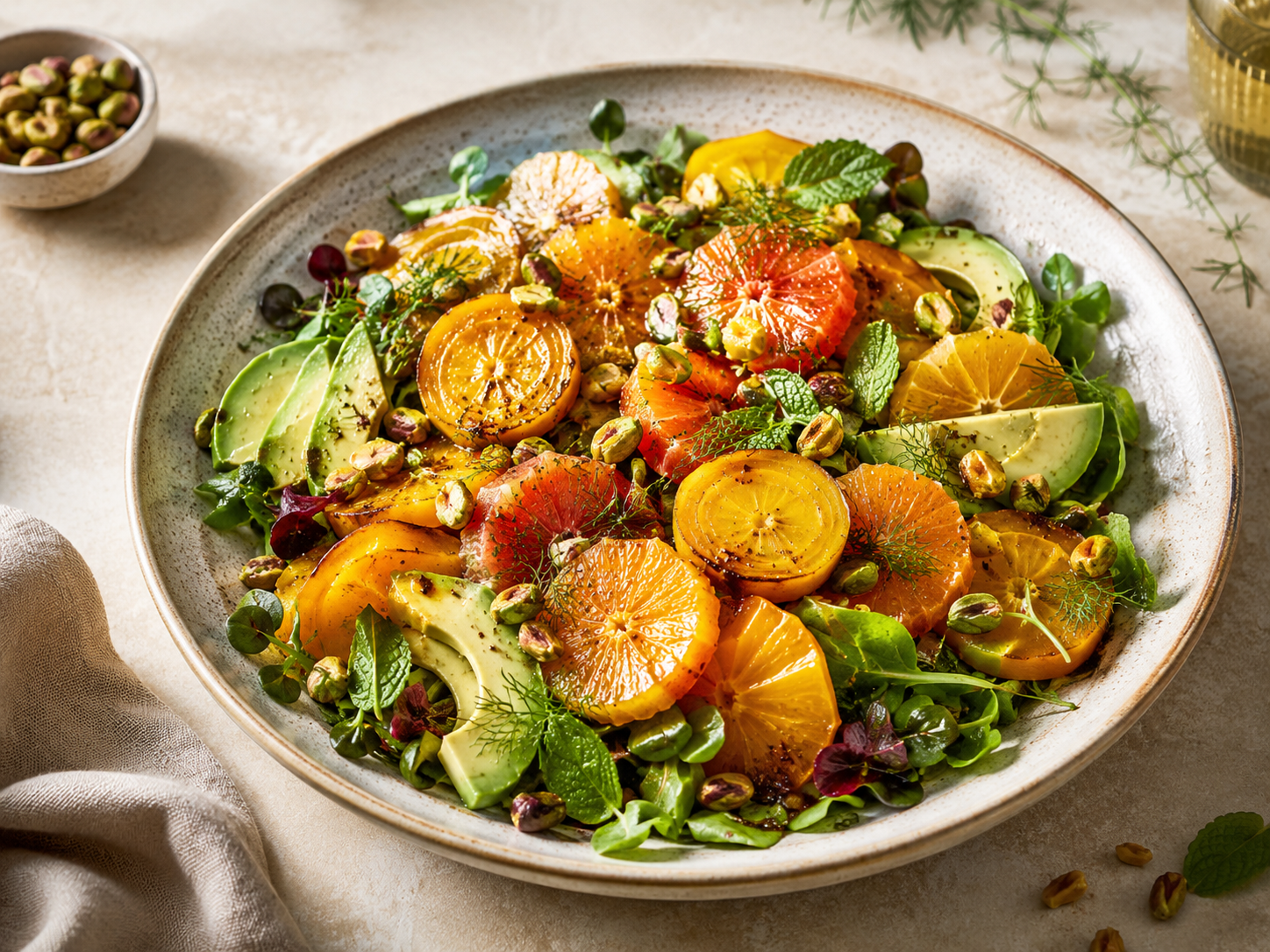 Golden Beet, Citrus & Avocado Salad with Pistachios