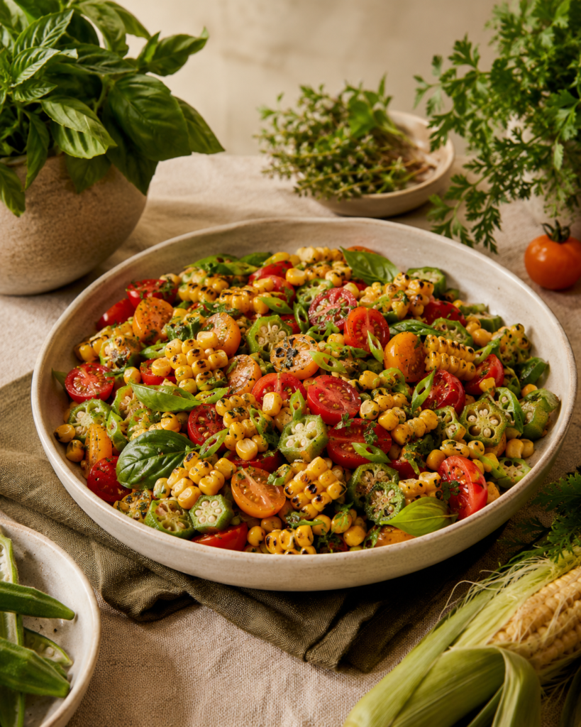 Charred Corn, Tomato & Okra Salad with Fresh Herbs