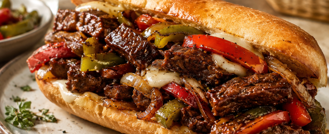 Sizzling Plant-Based Beef & Peppers Sandwiches