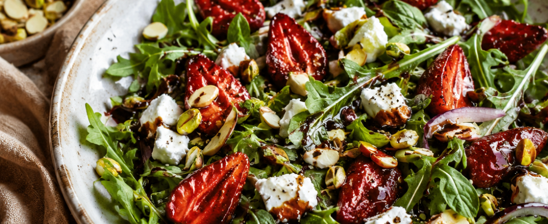 Roasted Strawberry, Goat Cheese & Arugula Salad