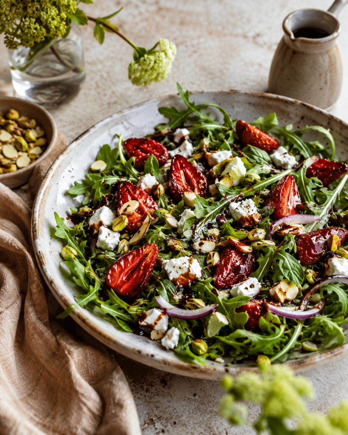 Roasted Strawberry, Goat Cheese & Arugula Salad