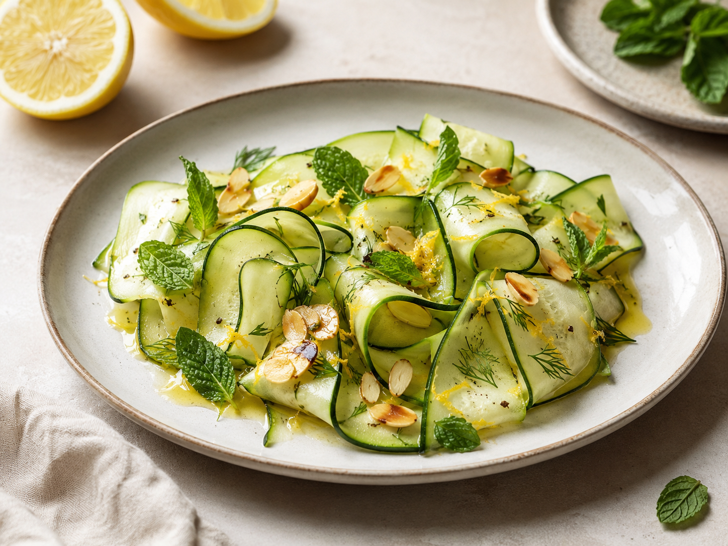 Zucchini Ribbon Salad with Lemon, Mint & Toasted Almonds